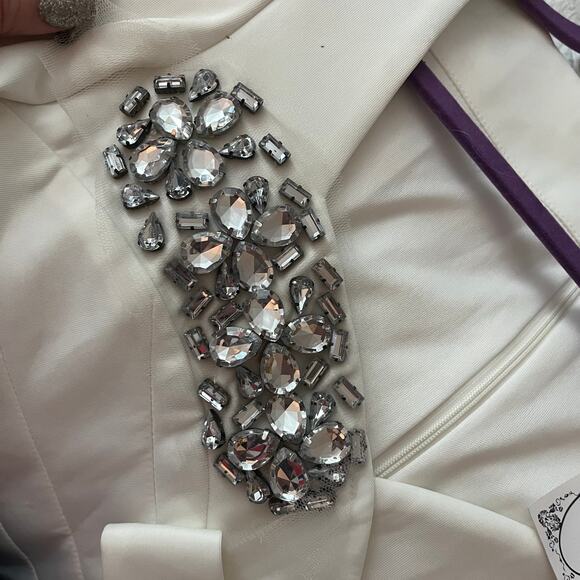 FIRE Womens Bling White Scuba Rhinestone Blingy Peplum Dress 4 Bridal Wedding - Picture 10 of 12